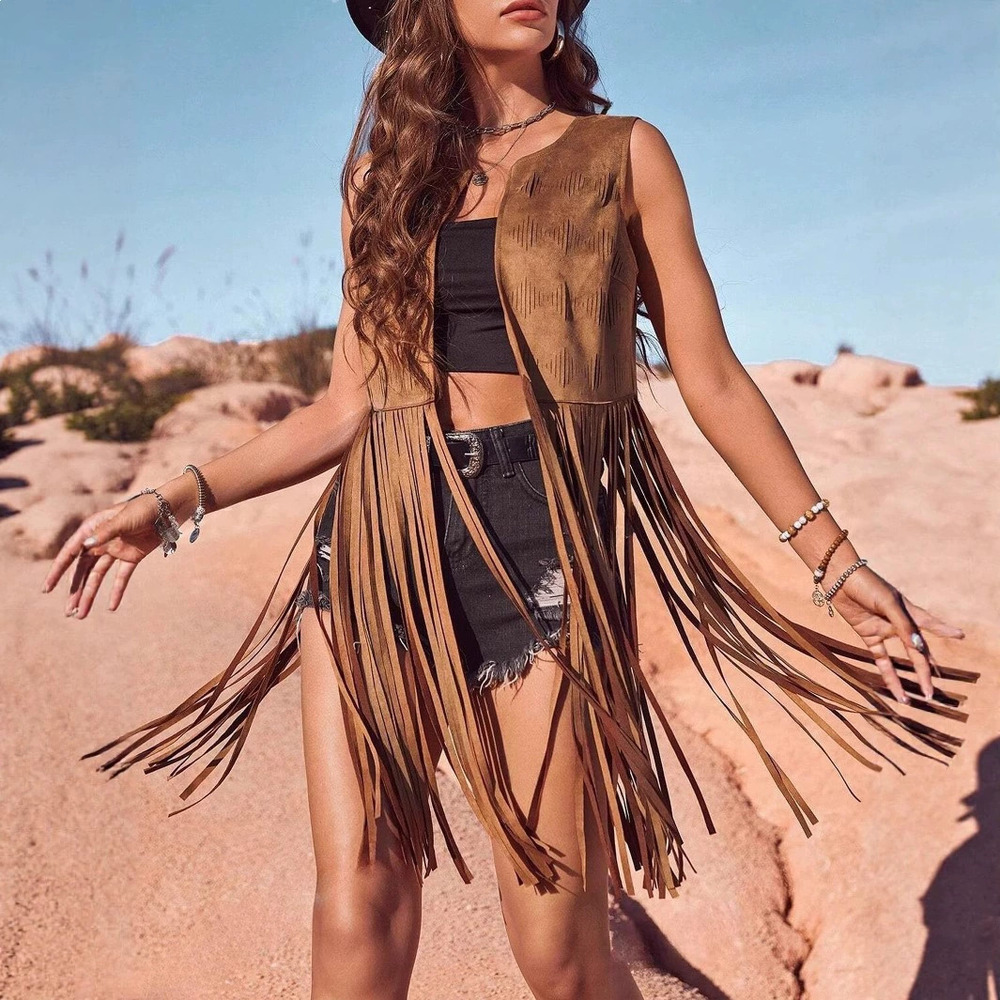 Forever 21 Women's Fringe Faux Suede Hippie Vest